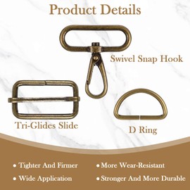 Mabor Pack of 9 Bag Accessories Buckles, Metal Snap Hook with Swivel 5.05 cm Sliding Buckle Strap Adjuster 4.65 cm D Ring for Bag Accessories for Sewing Crafts Handbags (Retro Colours)