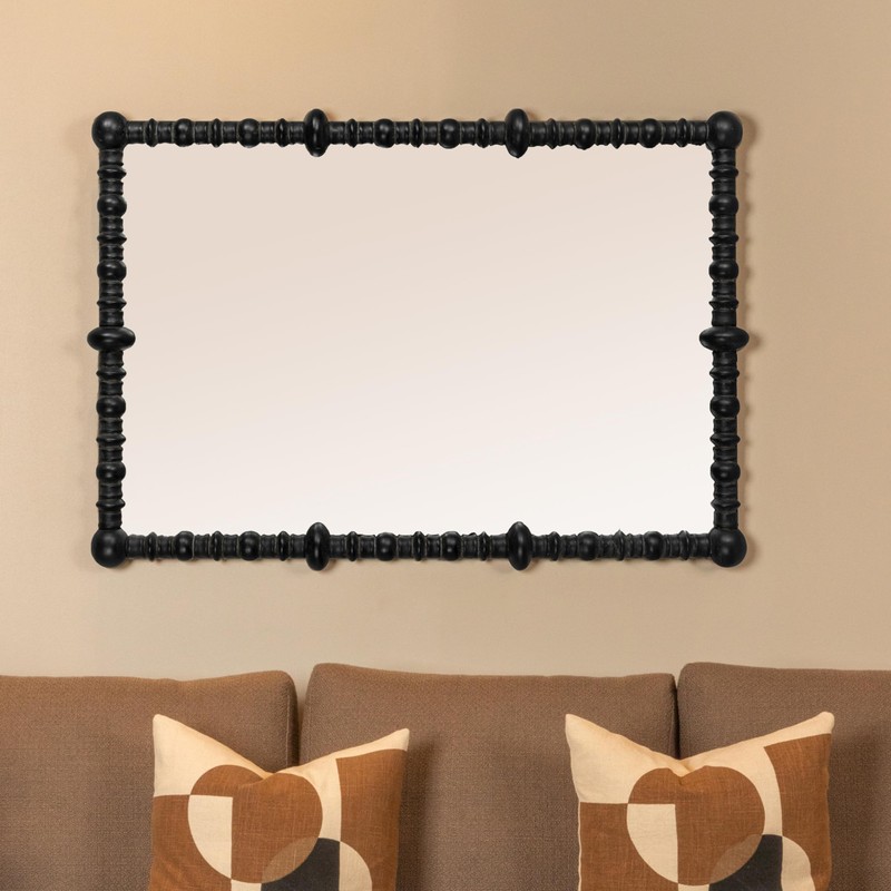 Creative Co-Op Pine Wood Beaded Dowel Wall Mirror, Distressed