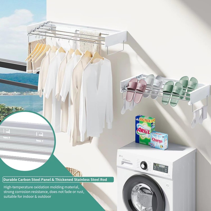 Wall Mounted Laundry Rack, Collapsible Clothes & Towel Drying Rack