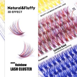 Happy Heartbeat 3D Colored Lash Clusters D Curl 416 Pcs 8 Colors 10mm 12mm 14mm 16mm Mixed Faux Mink Lashes DIY Individual Lashes 40D Colorful Fluffy lashes Extension(8 Colors-D Curl, 40D-10-16)