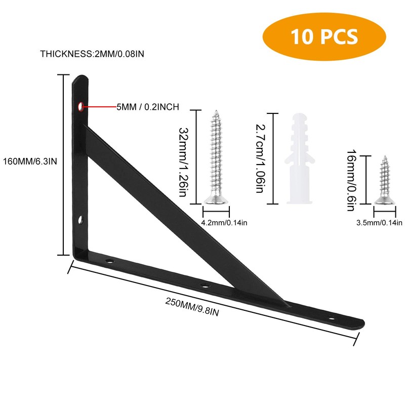 10 Pack Heavy Duty Shelf Brackets - 10 X 6