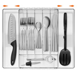 Sorbus Silverware Organizer – Expandable Kitchen Drawer Organizer, Non Slip Adjustable Utensil Organizer, Cutlery Tray for Forks, Knives, Spoons – Multipurpose Flatware and Kitchen Storage Solution