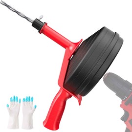 Drain Auger,SEVVETROOL Spin 1/4"x50' Hybrid Drain Cleaning Machine Snake Auger with Auto-Feed,Plumbing Snake Clog Remover with Glove for Shower,Bathtub,Sink,Kitchen,Sewer(7.5M/25ft,Red)