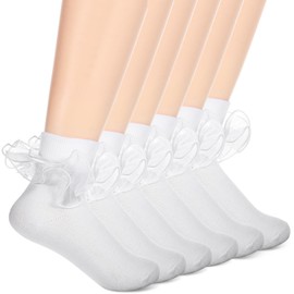 Yolev 3PCS Ruffle Socks Lace Frilly Socks Baby Ruffle Socks Cute Frilly Lace Socks Cotton Teen Socks Cute Frilly Dress Lace Socks(M)