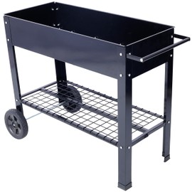 espidoo Mobile Raised Metal Planter Garden Bed: 42.5"x19.5"x31.5" Powder-Coated Steel Frame with Wheels & Storage Shelf - Modern Elevated Plant Box for Backyard & Patio Gardening