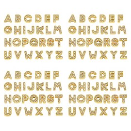 AUEAR, 104 Pack Gold A-Z 8mm Full Rhinestone Slide Charms Crystal Alphabet Letter Alloy for Bracelets Necklace Wristbands DIY Jewelry Making
