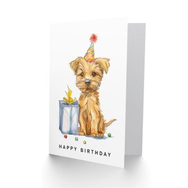 Artery8 Birthday Card Cute Terrier Dog Puppy Party Hat Kids Child for Son Daughter Girl Boy Happy Card