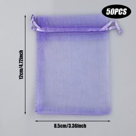 50 Pcs Organza Bags, 9x12cm Jewellery Pouch Organza Pouch Bags Small Gift Bags Light Purple Favour Bags for Baby Shower, Wedding, Kids Birthday Party, Christmas
