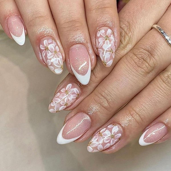 KQueenest White French Nails for Sticking, Medium Almond, Press On