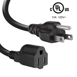 UL Listed SJT 16AWG 13A Heavy Duty AC Power Extension Cord Cable - VSEER 3 Prong Grounded Outlet Saver Extension Cords NEMA 5-15P to NEMA 5-15R, Black (3 FT)