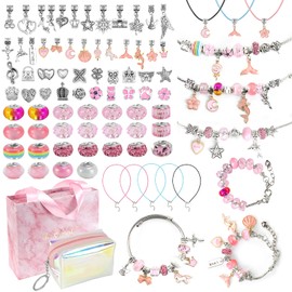 Homgaty Gifts for Girls 6-12 Years, Jewellery Crafts Girls, Jewellery Craft Sets Gifts for Girls Children, Charm Bracelet Craft Set Kit DIY for Girls from 6 7 8 9 10 11 12 Years Girls (Pink)