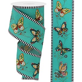 Craig Bachman, 2.5" Butterfly Stripe Edge Ribbon: Light Teal (10 Yards) - Craft Floral Arrangement Gift Wrapping Wired Edge Ribbon