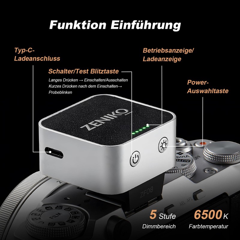 ZENI ZF04 Camera Flash, 6500K±200K Mini Flash for Canon, Sony,