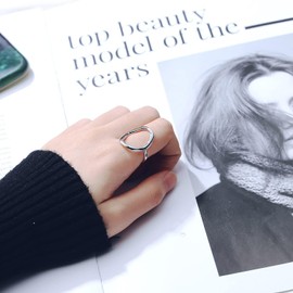 IQPDYV Oval Round Loop Open Statement Ring for Women 18K Gold Plated Ring Classic Oval Adjustable Ring Dainty Promise Minimalist Rings for Women (Silver Style)