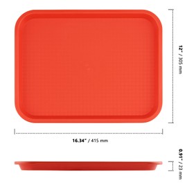 ZOENHOU 6 Pack 16 x 12 Inch Plastic Fast Food Tray,Rectangular Plastic Cafeteria Trays Serving Trays for Serving Food, Orange