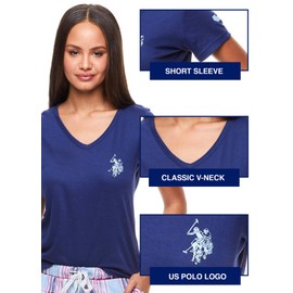 US Polo Assn. Womens Pajama Sets – T-Shirt and Pajama Shorts for Women (Blue Depth W/Pockets, X-Small)