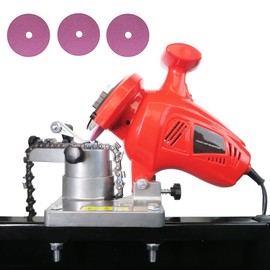 Konkell Electric Chainsaw Sharpener, 250W High-Speed Chain Grinder with Adjustable Angle, Heavy-Duty, Mountable, Red Sharpener for Chains from 1/4'' to 3/8'' Pitch