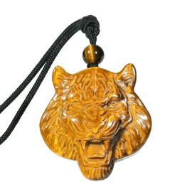 KYEYGWO Roaring Tiger Head Pendant Necklace for Men, Tiger's Eye Stone Crystal Necklaces Protection Amulet Animal Totem Jewellery Gifts