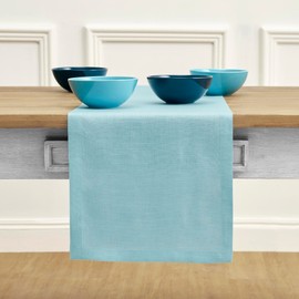 Solino Home Linen Aqua Blue Table Runner 108 Inches Long - 100% Pure Linen 14 x 108 Inch Table Runner for Dining, Summer - Fete