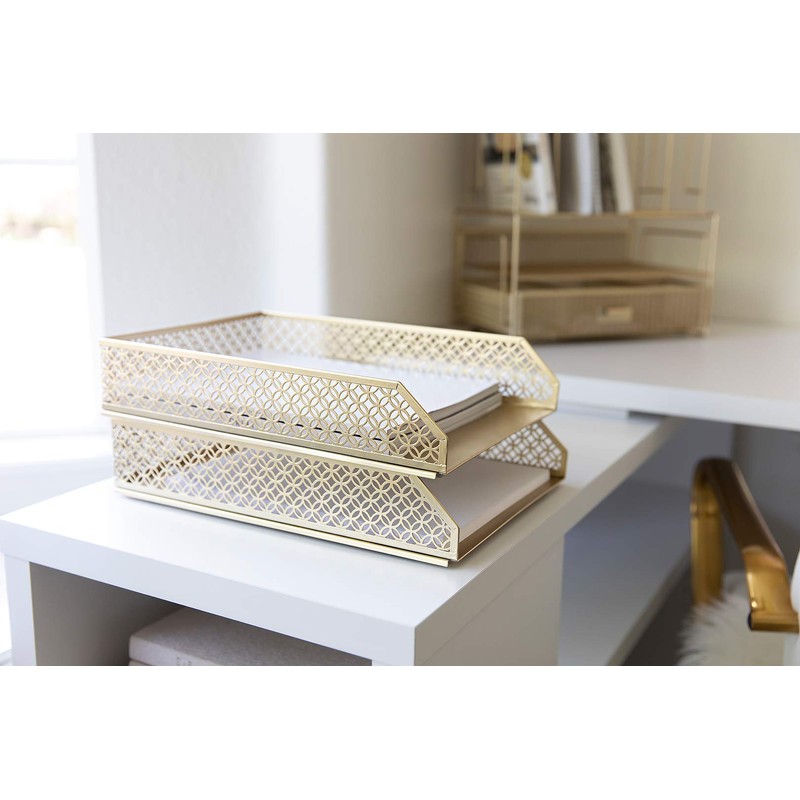 BLU MONACO Gold File Organizer – Stackable Paper Tray Set