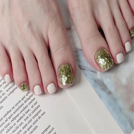 Foot Nail Tip Foot Thumb Nail Seal Foot False Nail Foot Nail Tip Spedicure Foot Nail Gel Summer Wedding Coming-of-age Ceremony Foot Nail Nail Foot Pedicure Magic Press Glossy Women's Gift (Green +