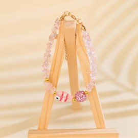 Crystal Tennis Beads Fish Bracelets for Women Summer Beach Boho Bracelet Ocean Inspiration Jewelry (Pink)