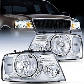 Nilight Headlight Assembly for 2004 2005 2006 2007 2008 Ford F150 Pickup /2006-2008 Lincoln Mark LT Passenger Driver Side Chrome Housing Clear Reflector Lens Headlamp Replacement