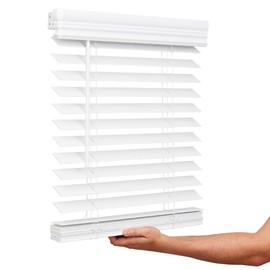 Lotus & Windoware Cordless, 2 Inch Faux Wood Blind, 58" Wide x 60" Long, Window Blinds, Blinds & Shades, Blinds for Indoor Windows, Smooth, Bright White, (Actual Size - 57.5" x 60")