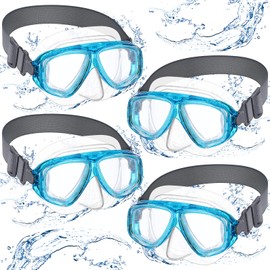 Flutesan 4 Pcs Kids Youth Swim Goggles with Nose Cover Elastic Strap Diving Swim Mask Swimming Waterproof Snorkel Goggle(Sky Blue)