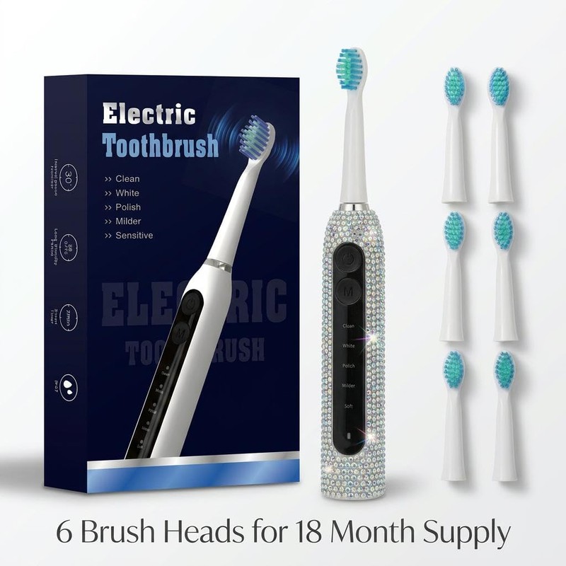 Diamond Sonic Electric Toothbrush Bling Rechargeable Toothbrushes for Adults with