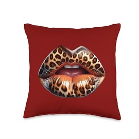 Leopard Lips Kiss Cheetah Animal Print Design Throw Pillow