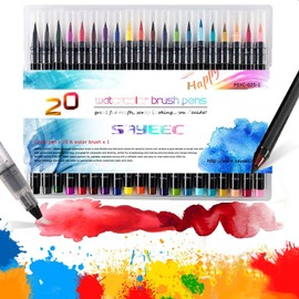 SAYEEC Watercolor Pen Set Drawing Finliner Soft Brush Pen Writing Brush Pen With 20 Colors Sketching Black Pen Art Paintbrush Pens for Students Artist Kids