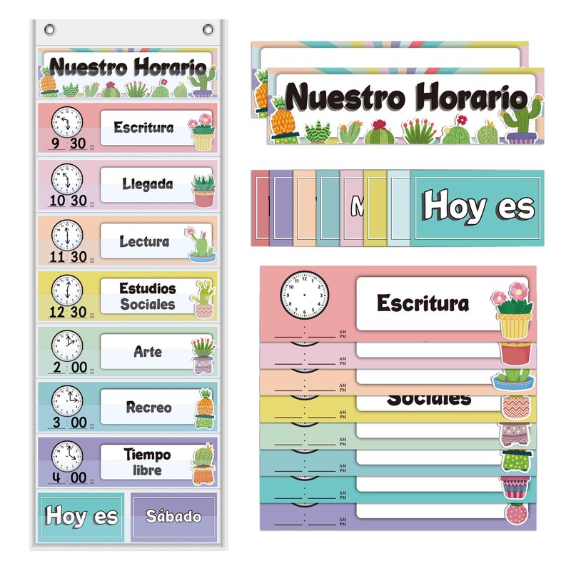Spanish Daily Schedule Pocket Chart for Classroom- a Versatile and