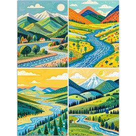 DOZEEZOP 4 Pack 5D Diamond Painting Kits for Adults, Landscape Diamond Art Kits for Beginners of All Ages, Round Full Drill Painting by Numbers Crafts Home Wall Decor 12 x 16 Inches Green