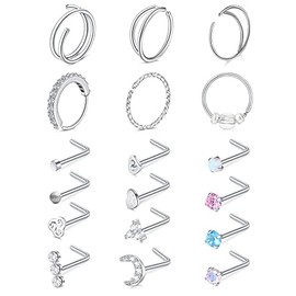 Mayhoop 20G Stainless Steel Nose Ring Hoop Nose Rings Studs Piercings Hoop Jewelry for Women Men