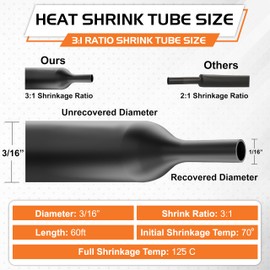 HELIXAL - 3/16" heat shrink tubing, 3:1 ratio wire heat shrink tubing, industrial and marine grade, double wall shrink wrap tube, heat shrink tubing