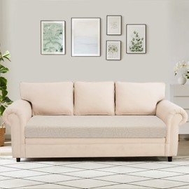 SearchI Stretch Jacquard Sofa Couch Cushion Covers Replacement Reversible Cushion Slipcovers Sofa Seat Cover Furniture Protector Sofa Slipcover Soft with Elastic Bottom(Large, Cream)