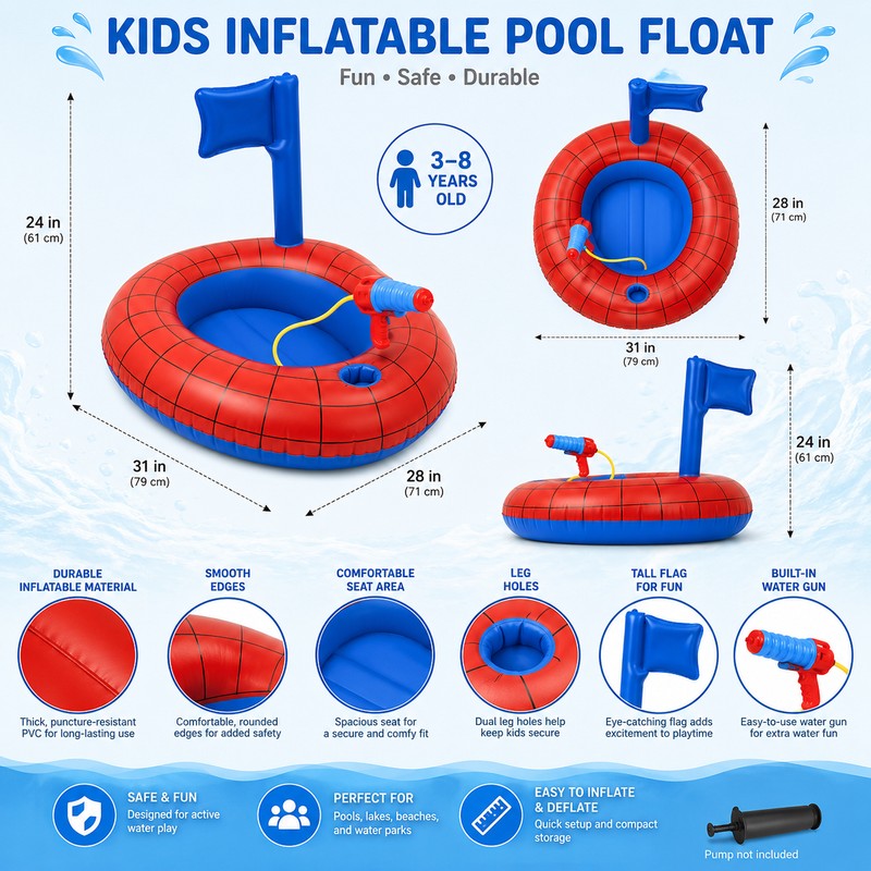 Kids’ Pool Float with Water Gun – Inflatable Ride-On Water