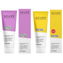 Acure Pore Clarifying & Brightening Facial Scrub and Exfoliator Bundle with Moroccan Red Clay, Argan Extract, Argan Stem Cell and Chlorella, 4 Oz. Each