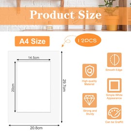 12 PCS Picture Mounts Photo Mounts A4 Picture Mounts for Frames White Picture Photo Frame Mounts Mats A4 Mount for 6x8 inch Photo Picture Images(White)