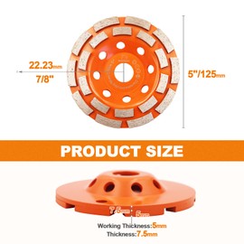 Concrete Diamond Grinding Cup Wheel,BRSCHNITT 125mm Angle Grinder Diamond Double Row Cutting Wheel for Grinding/Polishing/Cleaning Surface Grinding Granite, Concrete,Stone,Cement,Marble,Rock