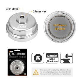 EWK 64mm 14 Flute Oil Filter Wrench with 4-Slot Grip, Forged Aluminum Removal Tool for Toyota Camry, Tundra, Tacoma, Lexus 2.0L - 5.7L Engines