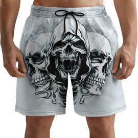 GEPOS Men's Swim Trunks with Horror Print Quick Dry Swimsuits Beach Shorts with Pockets Summer Gifts