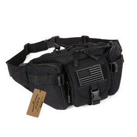 ArcEnCiel Tactical Fanny Pack for Men Waist Bag Hip Belt Outdoor Hiking Fishing Bumbag with Patch (Black)