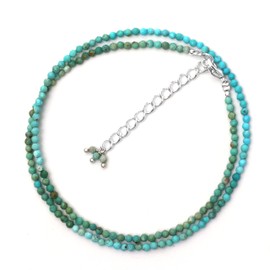 Gempires Turquoise Beaded Necklaces for Women, Choker Style, Crystal Necklace, December Birthstone Jewellery, Round Beads with 16 + 2 Inch Adjustable Silver Plated Chain (Turquoise)