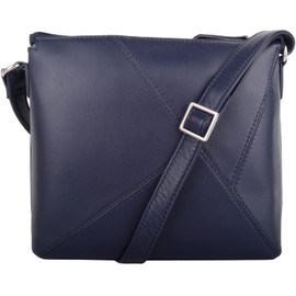 SNUGRUGS Ladies Soft Genuine Leather Triangular Insert Shoulder Bag, navy