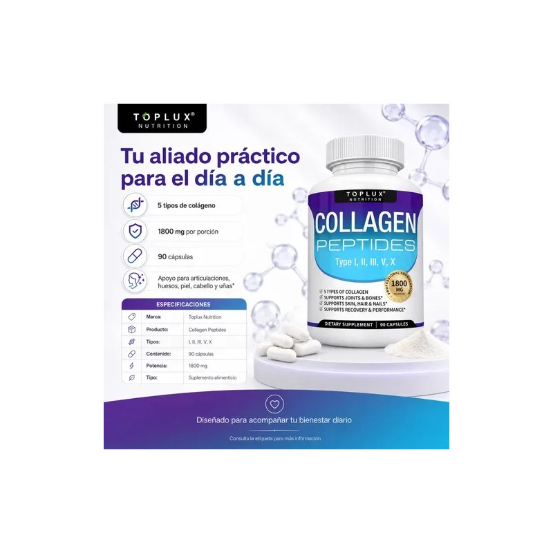 Multicolágeno 5 Tipos 1800 Mg Péptidos 90 Cápsulas
