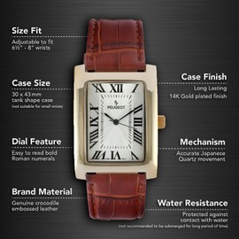 Peugeot Men’s Vintage Tank Shape 14K Gold Plated Watch with Roman Numeral Dial