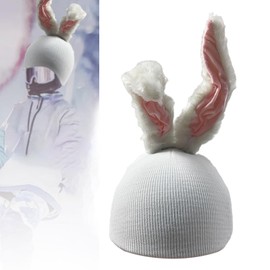 kowaku Snow Ski Helmet Cover Ski Helmet Decoration Creative Skiing Helmet Covers Winter Rabbit Ears Helmets Accessories Knitted Cap, White