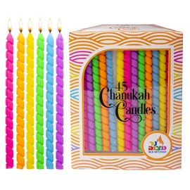 Dripless Chanukah Candles Standard Size - Spiral Multicolored Hanukkah Candles - Fits Most Menorahs - Premium Quality Wax - 45 Count for All 8 Nights of Hanukkah - Ner Mitzvah
